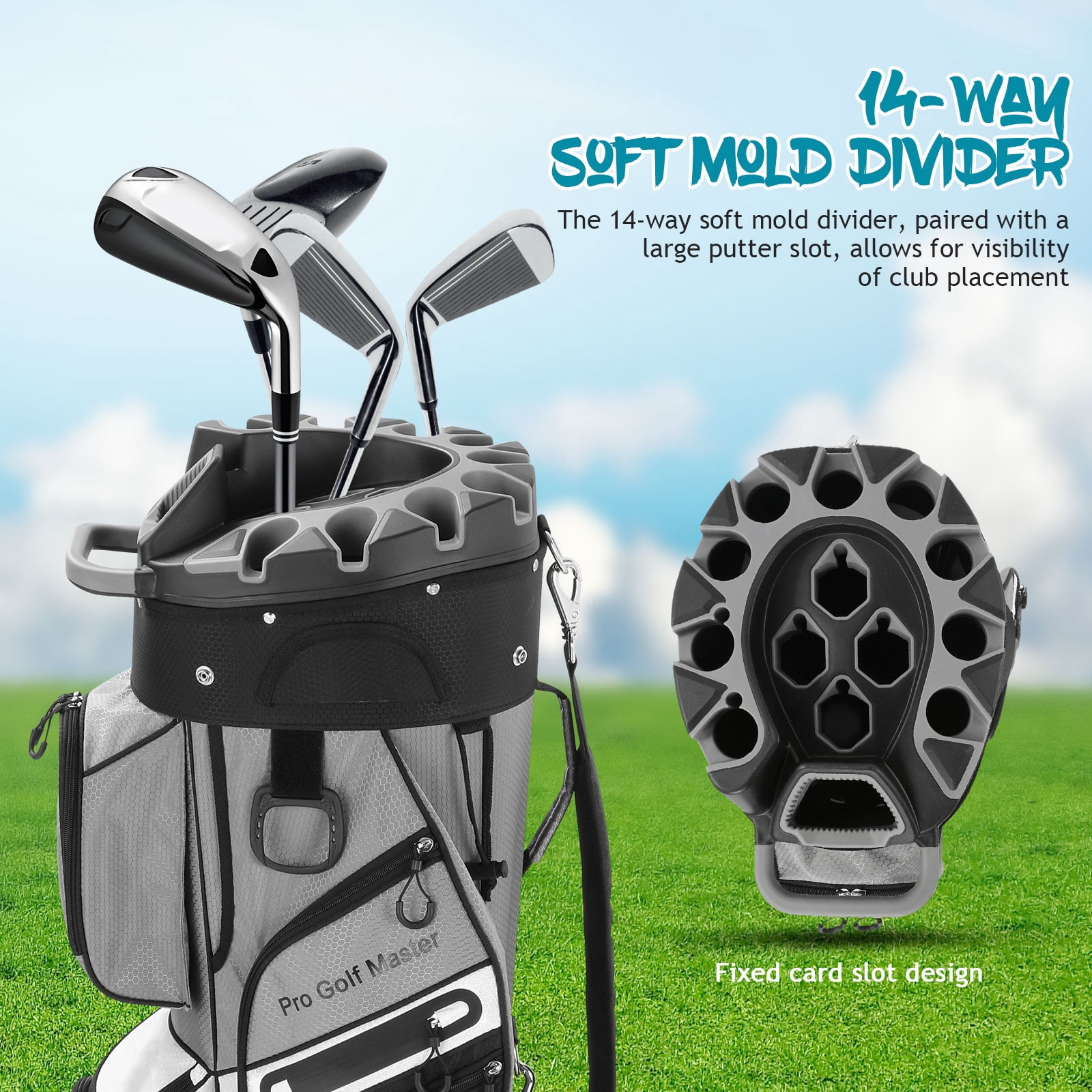 LIOOBO Golf Cart Bag with 14 Way Organizer Waterproof Black Nylon for Organized Club Storage
