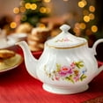 thumbnail image 5 of Lynns Porcelain Vintage Teapot with Embossed Swirls 37oz Tea Pot Classic White Tea Set for Parties & Celebrations Ideal Teapot for Tea Cups & Saucers Perfect for Tea Parties - Timeless Rose, 5 of 13