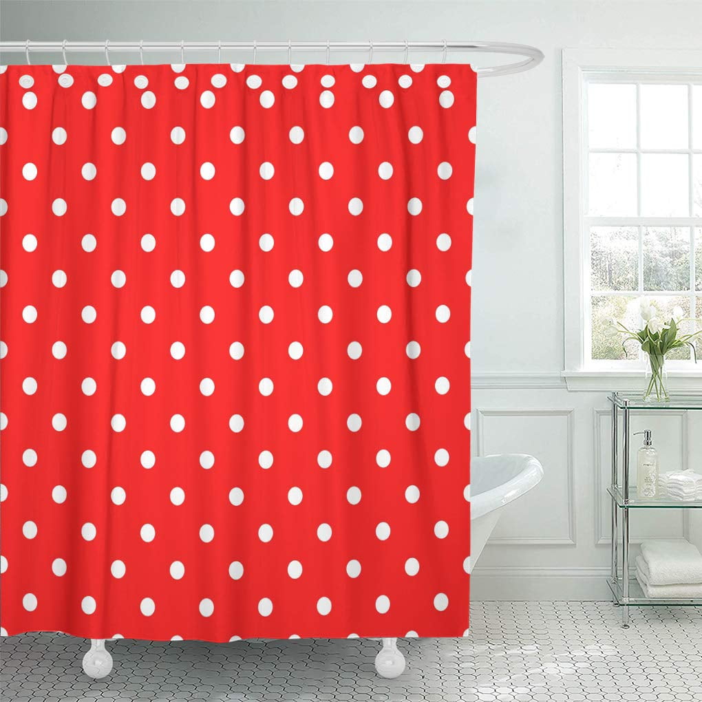 Red Black Shower Curtain Pop Art Polka Dots Print for Bathroom 
