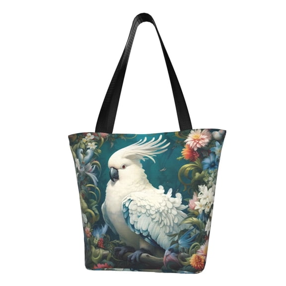 Lsque Tropical Parrot Floral Artwork Pattern Beach Tote,Shoulder Handbag,Spacious Tote Bag,Lightweight Travel Bag,Versatile Shopping Bag