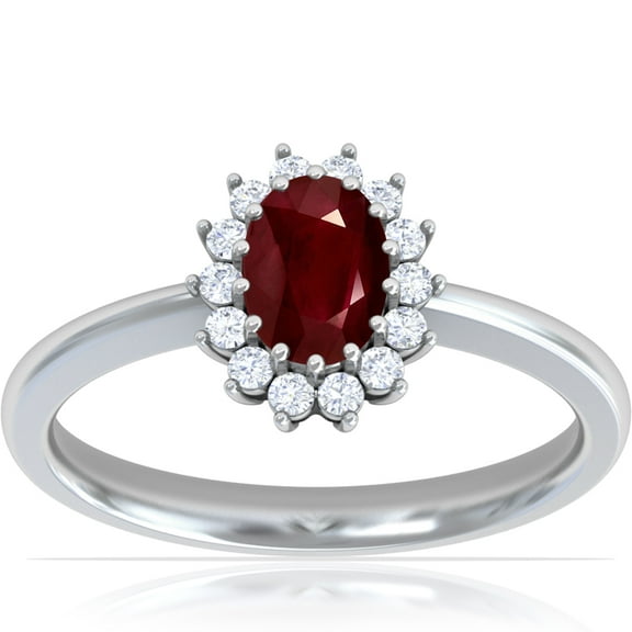 GemsNY July Birthstone - Classic Princess Diana Replica Oval Ruby Halo Ring For Women (Grade - AA | 0.79cttw)