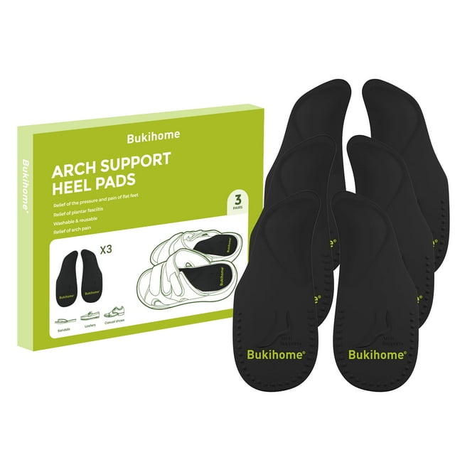 Plantillas para zapatos Bukihome Arch Support Gel, 3 pares, negras, L