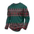 thumbnail image 5 of Christmas Men Round Neck Long Sleeve Pullover Top, Novelty Printed Xmas Festive Casual Wear, Comfortable Winter Party Shirts, Stylish Daily Outfit For Holiday Green L, 5 of 7