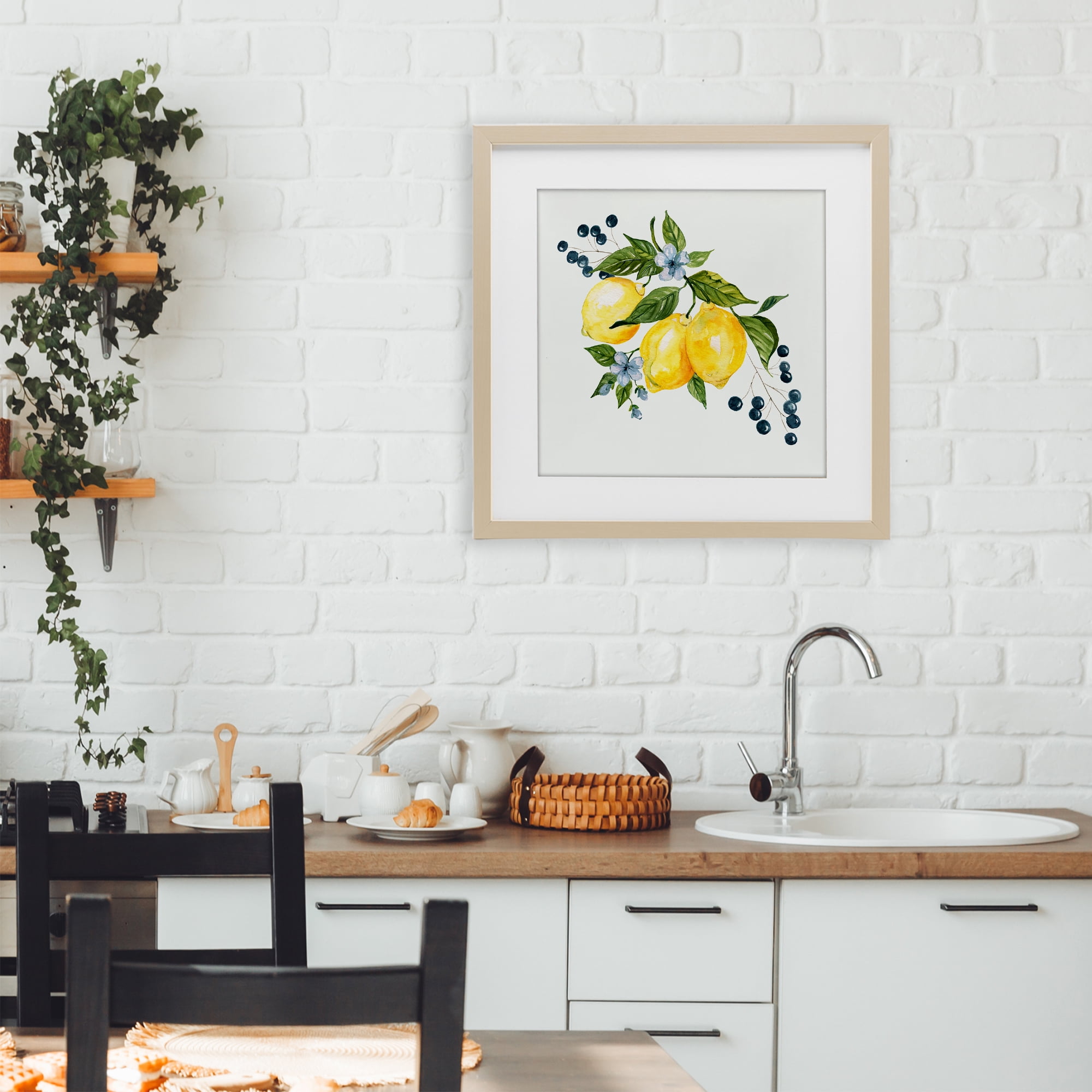 Stupell Industries Lemons with Blossoms & Berries Birch Framed Print Under Glass, design by Livi Finn
