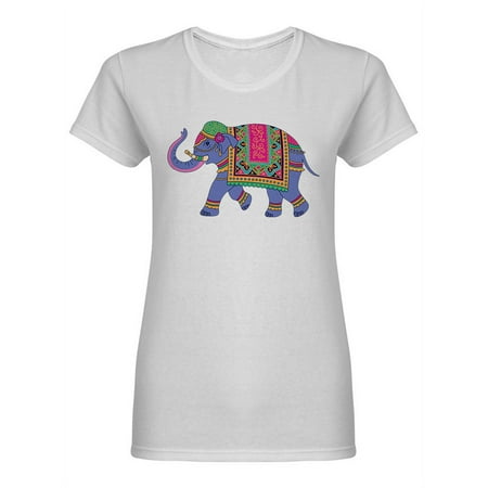 Blue Indian Elephant Design Shaped T-Shirt Women -Image by Shutterstock Female Small