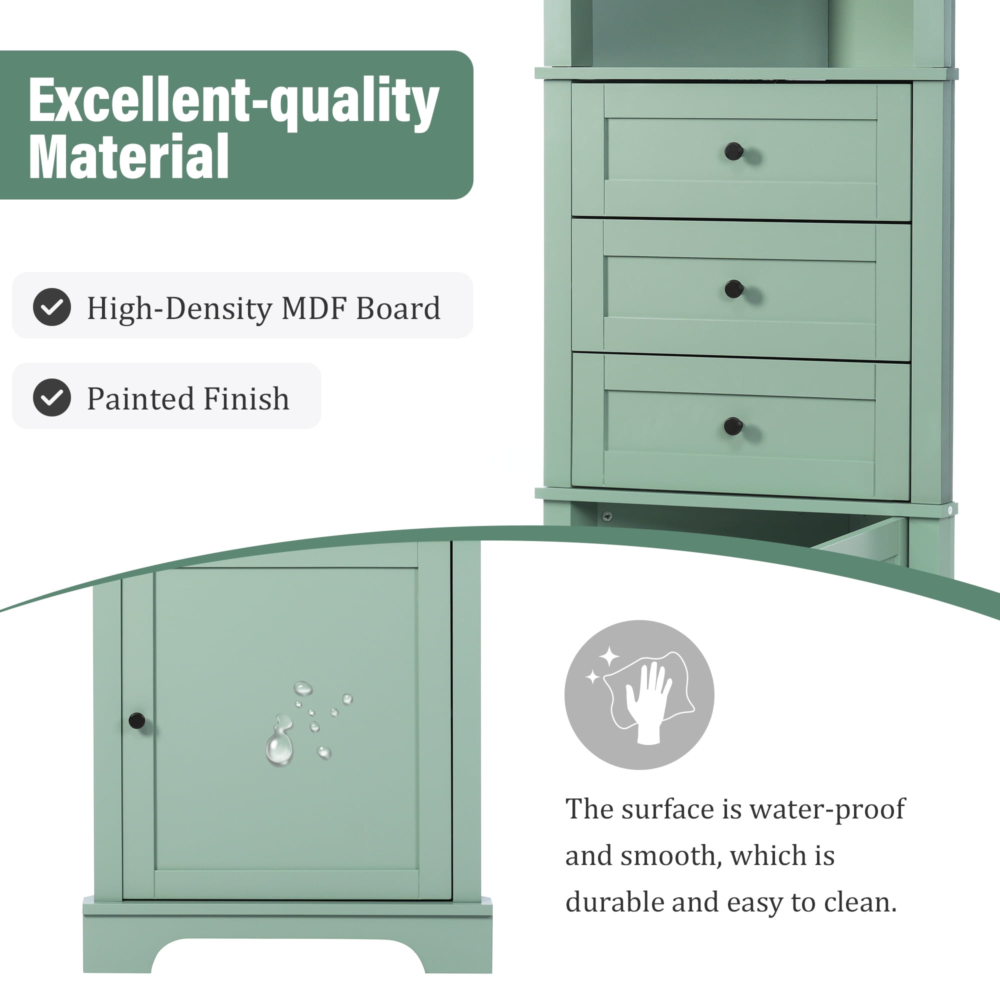 Euroco Durable Corner Cabinet with Adjustable Shelves, Heavy-Duty Metal Handles, and Safety Drawer Stoppers – Stylish, Space-Saving Storage Solution for Bathrooms, Kitchens, and More