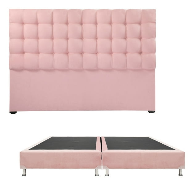 Box Base Cama King Size + Cabecera Slip Dicasa Rosa
