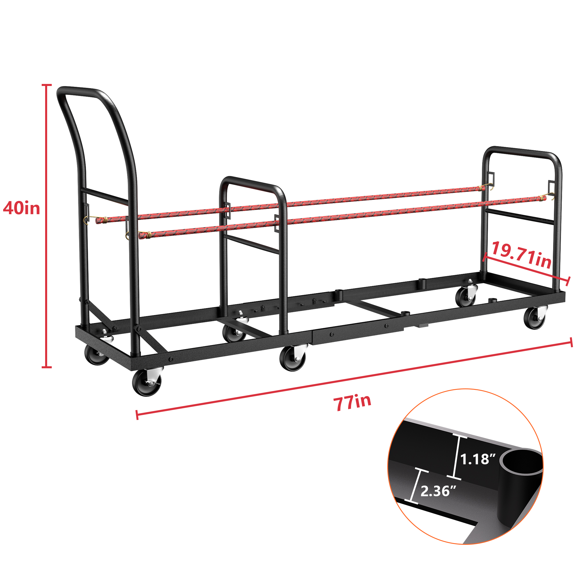 GIOTORENT Heavy-Duty Chair Dolly, 500 LBS Capacity Folding Chair Cart for 50 Chairs, Rolling Storage Rack w/ Dual Handles & Anti-Fall Design, Commercial Use for Events, Church, Conference
