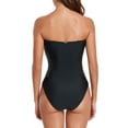 thumbnail image 6 of RELLECIGA Women's Black Bandeau Ruched One Piece Swimsuit Tummy Control Sexy Strapless One Piece Bathing Suit with Removable Straps, 6 of 8