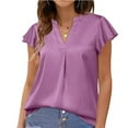 thumbnail image 2 of Camisas de manga corta con cuello en V y volantes para mujer, blusa de satén de manga corta con cuello en V para mujer, camisas de manga corta con cuello en V para mujer, grado profesional, 2 of 5