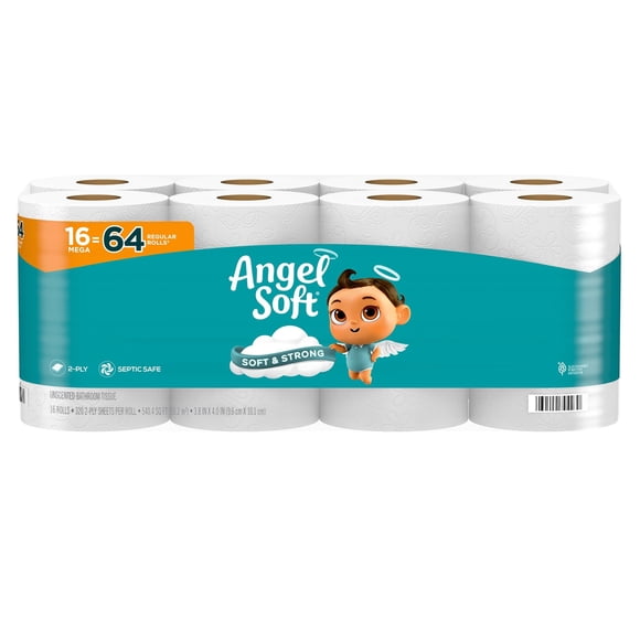 Papel higiénico Angel Soft 16 mega rollos = 64 rollos normales