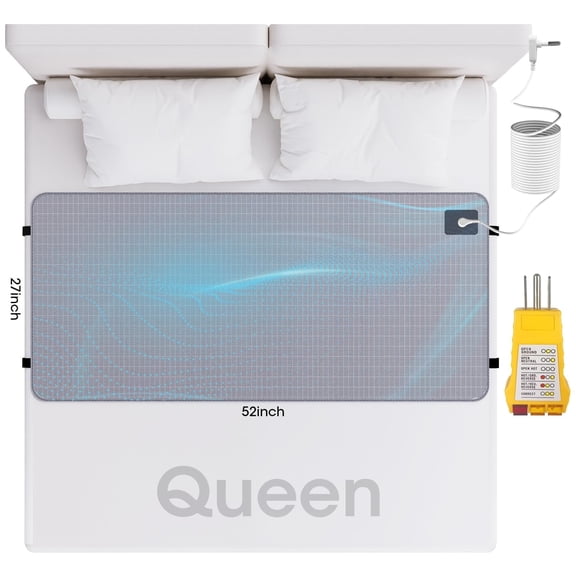 Grounding Mat for Bed, Grounding Mat with 10% Silver Fiber and 90% Cotton, 27’’x60’’ Connected Earth Grounding Sheets with Outlet Tester and Grounding Cord (Queen)