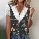 thumbnail image 2 of Mujeres moda verano Sexy pliegue impreso regular mujeres manga corta cuello en V botón Top OAVQHLG3B Store  lin121212, 2 of 4