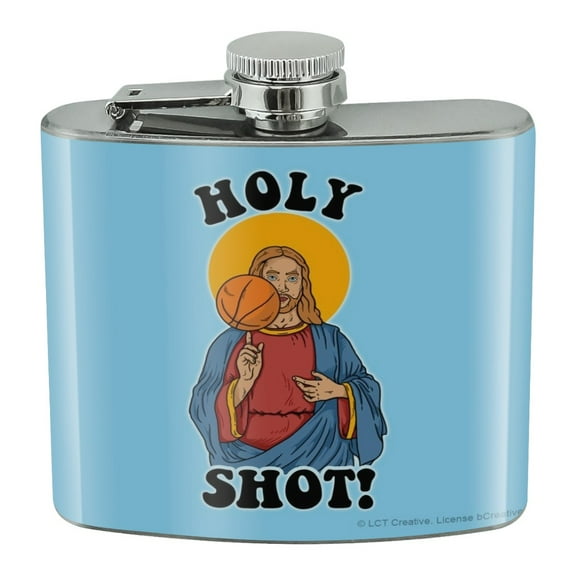 Holy Shot Basketball Jesus Funny Humor Stainless Steel 5oz Hip Drink Kidney Flask