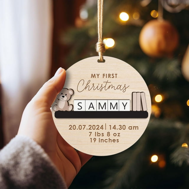 Personalized Baby First Christmas Ornament 2025 - Custom Wooden Keepsake with Name and Bir - As Picture - 3-Pack