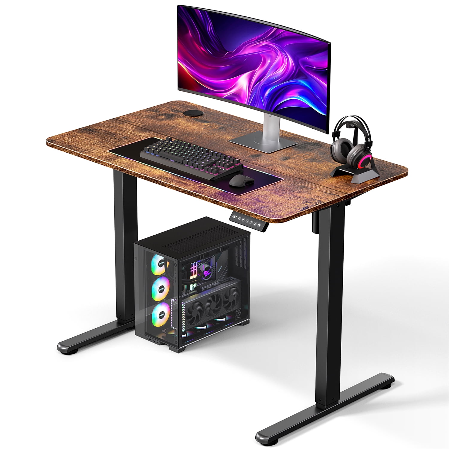 Gylador Electric Standing Desk, 40''x24'' Height Adjustable Desk with Memory Preset, Stand up Desk with Electric Lift, Electric Desk for Home, Computer Desk, Office Desk, 2 Boards, Brown
