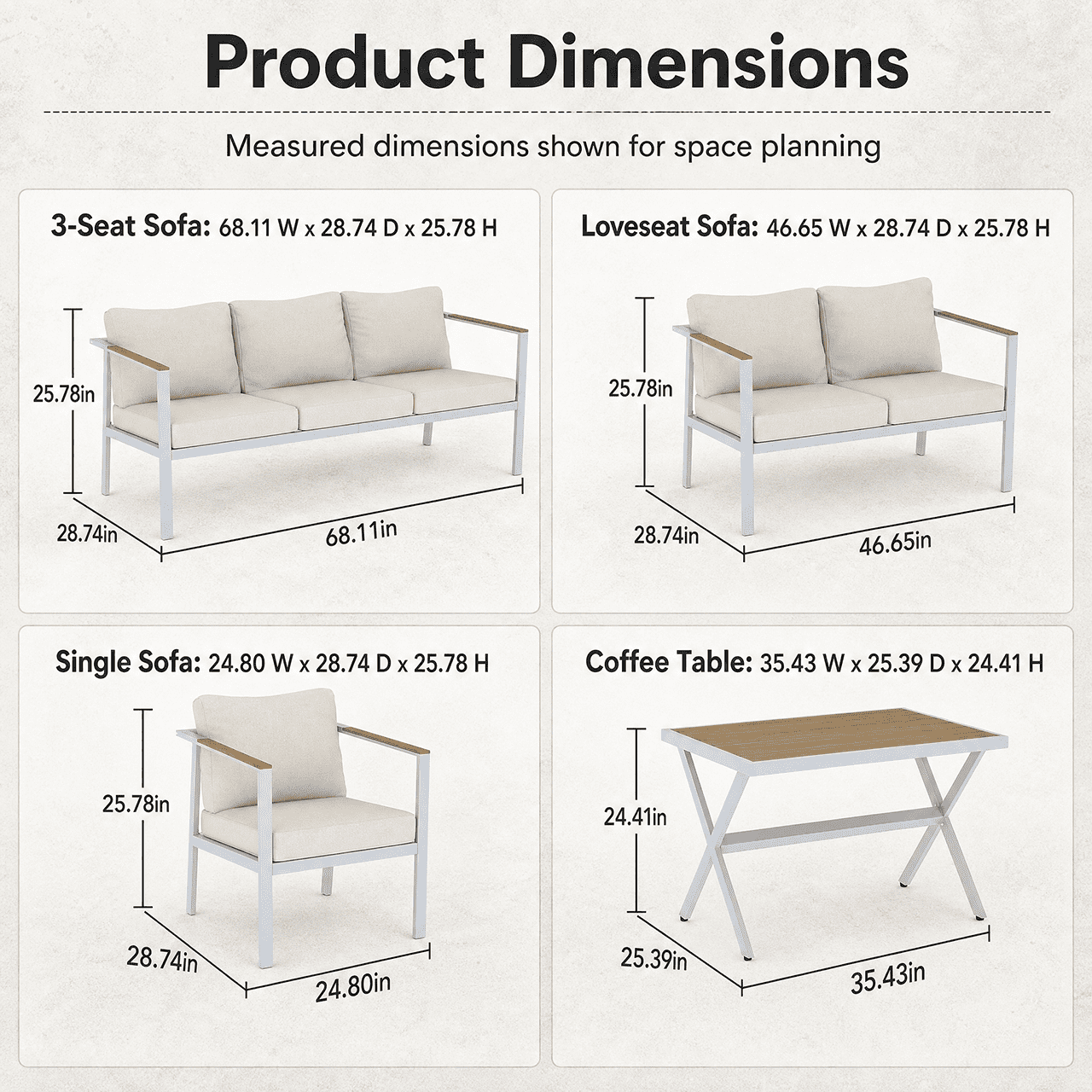 Aluminum Patio Furniture Set with Slim Armrests,7 Seat Modern Outdoor Conversation Set with Cushions and Coffee Table,Metal Patio Sofa Set White