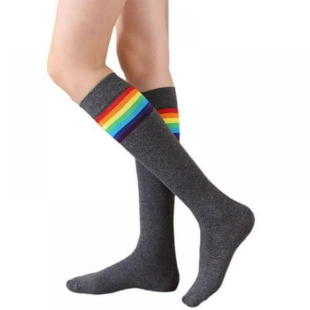 

Girls Student Striped Socks Cotton Socks Warm Socks Jacquard Knee Socks Rainbow Pile Socks in Tube Socks Warm Knee Stockings