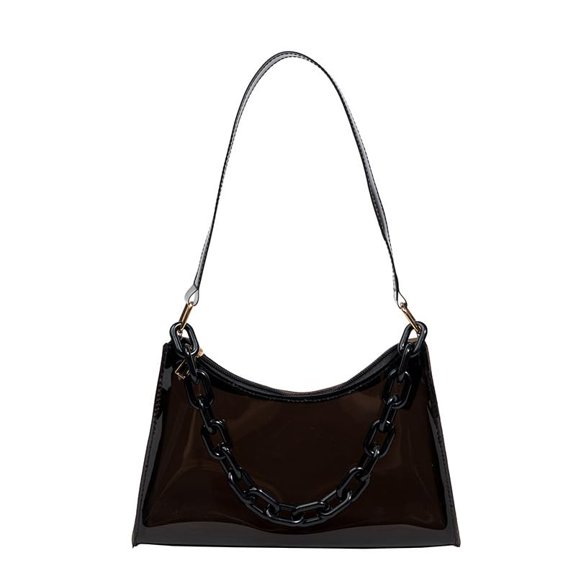Small Clear Amber Retro Underarm Jelly Tote Purse, Minimalist Women Handbag With Chain Charm.
