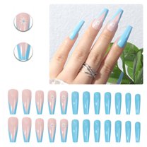 RAGUPEL 24Pcs Glue on Nails for Women,Flower Pattern Coffin Nails Tips,Glossy Finish Cute Press on Nails,Press on Nails Long for Parties,Gatherings and Photo Shoots,Style2