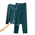 thumbnail image 2 of Pajamas for Women Plus Size Cotton Loungewear Long Sleeve Silky Undershirts and Elastic Waist Pants, 2 of 7