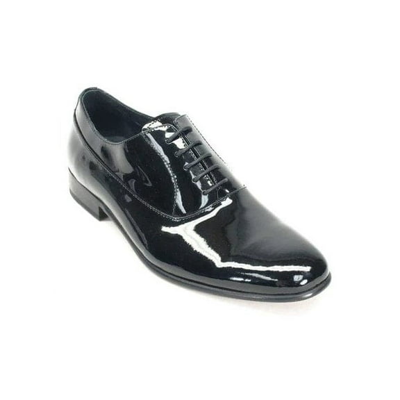Carrucci Mens Solid Black Patent Leather Oxford Tuxedo Dress Shoes