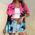 thumbnail image 2 of DENGDENG Womens Hawaiian Shirt Short Sleeve Tropical Print Button Down Shirts Fashion Beach Summer T Shirts Graphic Tops Pink L, 2 of 5
