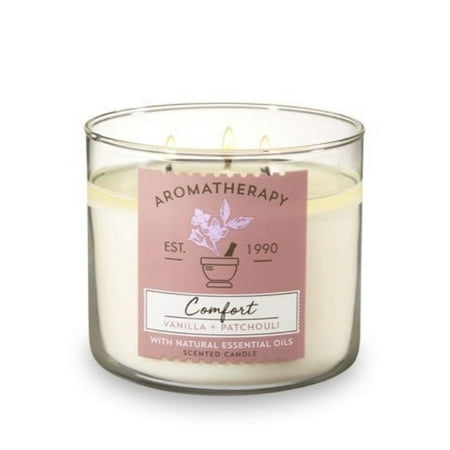 Bath and Body Works 3 Wick Scented Comfort Aromatherapy Candle Vanilla and Patchouli 14.5 Ounce with Natural Essential