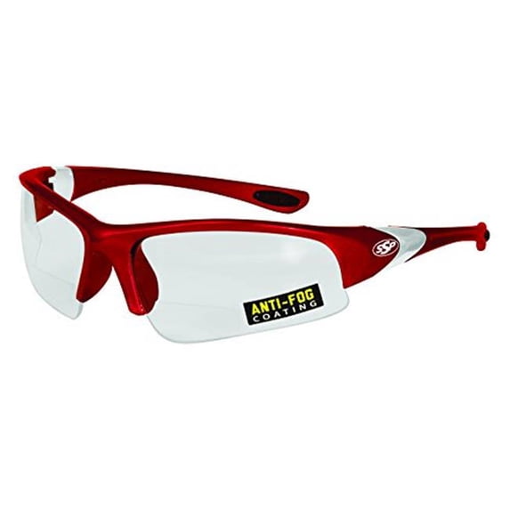 ssp eyewear chef shades 2.50 biofical reading glasses with red frames and clear anti-fog lenses, cslocoto red claf 2.50
