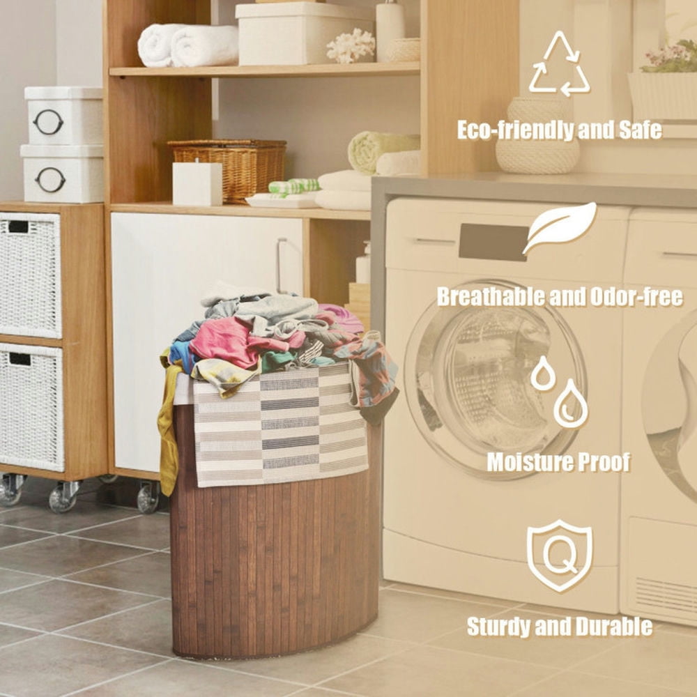 Finihen Laundry Hamper, Laundry Basket, Corner Bamboo Hamper Laundry Basket, for Bathroom, laundry Room, Brown Finihen Laundry Hamper, Laundry Basket, Corner Bamboo Hamper Laundry Basket, for Bathroom, laundry Room, Brown