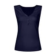 thumbnail image 6 of Women's Fashion Solid Color V-Neck Sleeveless Button Front Knitted Tank Top for Casual and Layered Outfits,Navy,S, 6 of 7