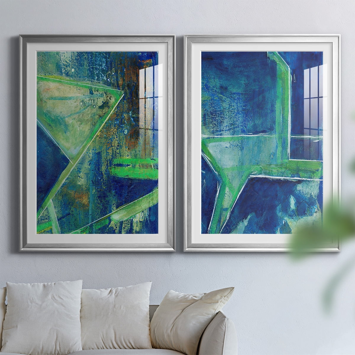 Wexford Home Geometric in Cool VII Premium Framed Print, 22.5" x 30.5" - Ready to Hang, Silver (Set of 2)