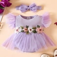 thumbnail image 2 of PENGXIANG Bébé Robe Romper Fleurs Feuilles Combinaisons de Broderie avec Bandeau, 2 of 9