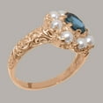 thumbnail image 3 of LBG British Made 18k Rose Gold Natural London Blue Topaz & Cultured Pearl Womens Promise Ring - 33 size options - Size 6, 3 of 8