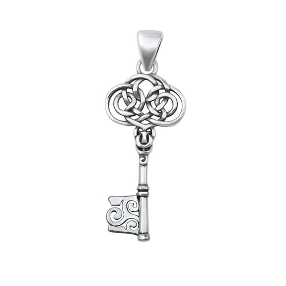 Sterling Silver Celtic Skeleton Key Pendant Filigree Swirl Vintage Style Charm Jewelry Female Unisex