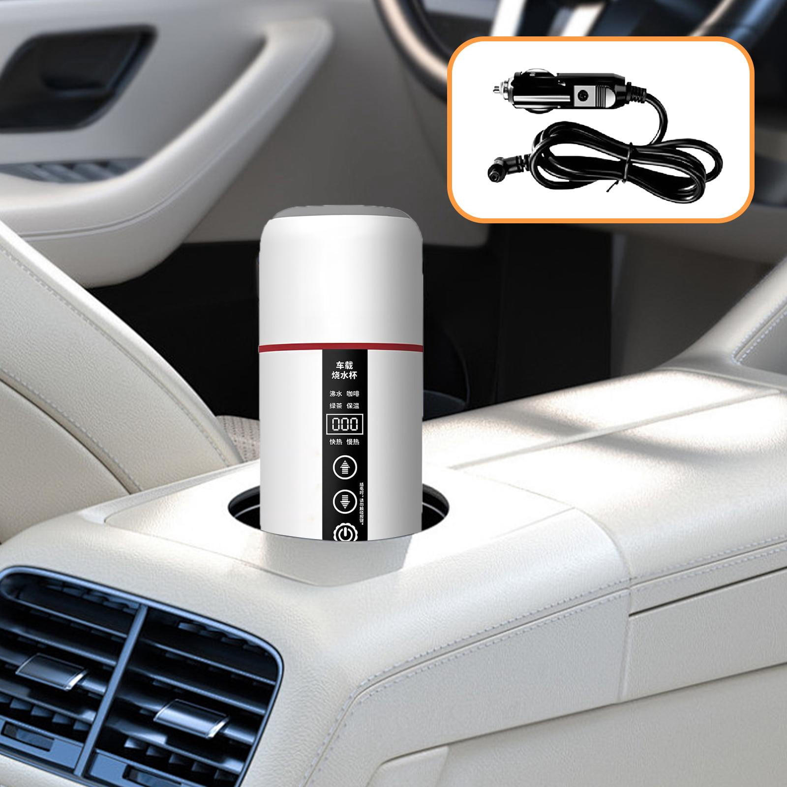 Fiocias 12V 24V Car Kettle Boiler Car Heated Mug Portable Travel Electric Kettle Heating white