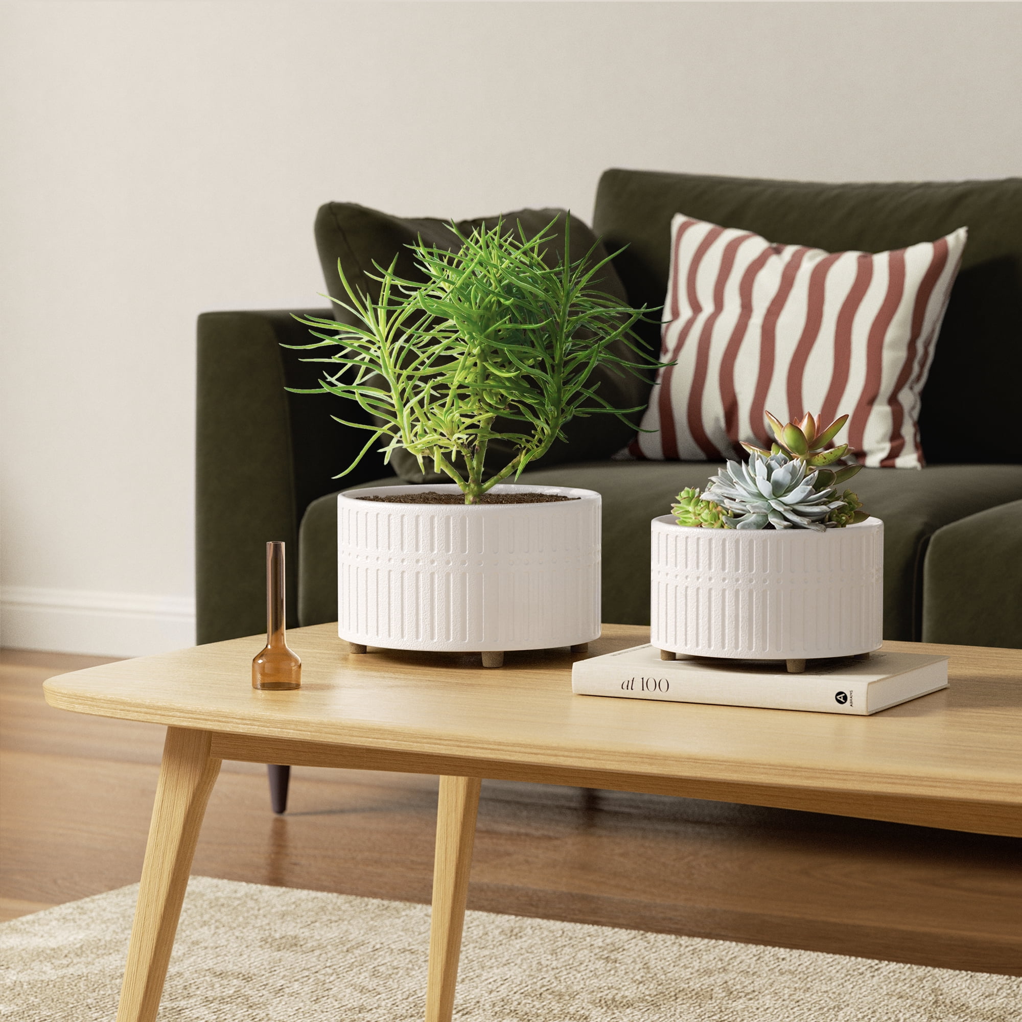 BEMAY 2-Pack 8+6.5 inch White Ceramic Succulent Pots with Drainage Holes for Indoor, Patio, and Garden Decor Plant Pots