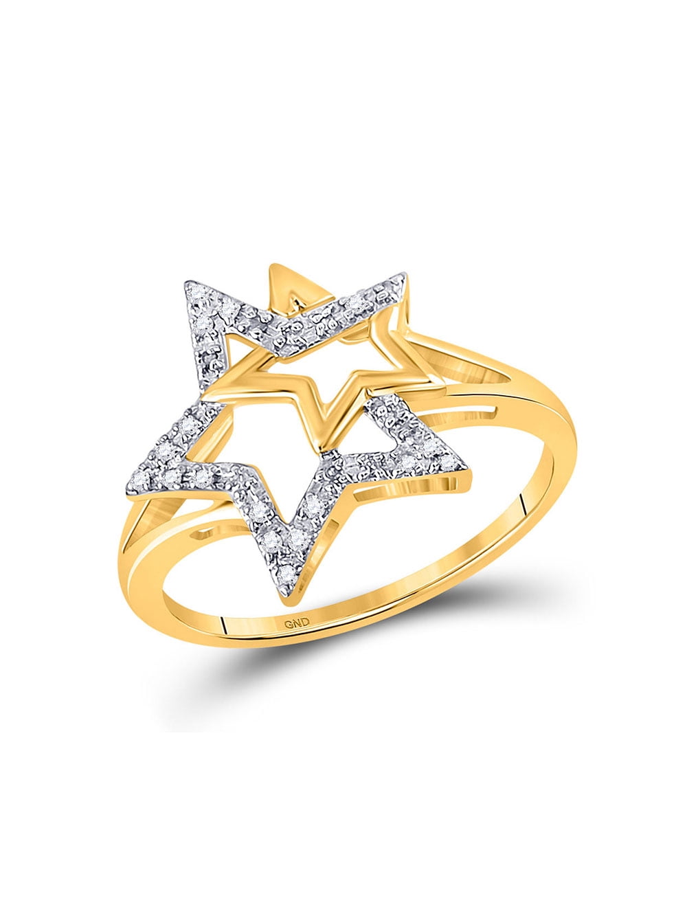 Golden Star - Golden Star 10kt Yellow Gold Womens Round Diamond Double ...