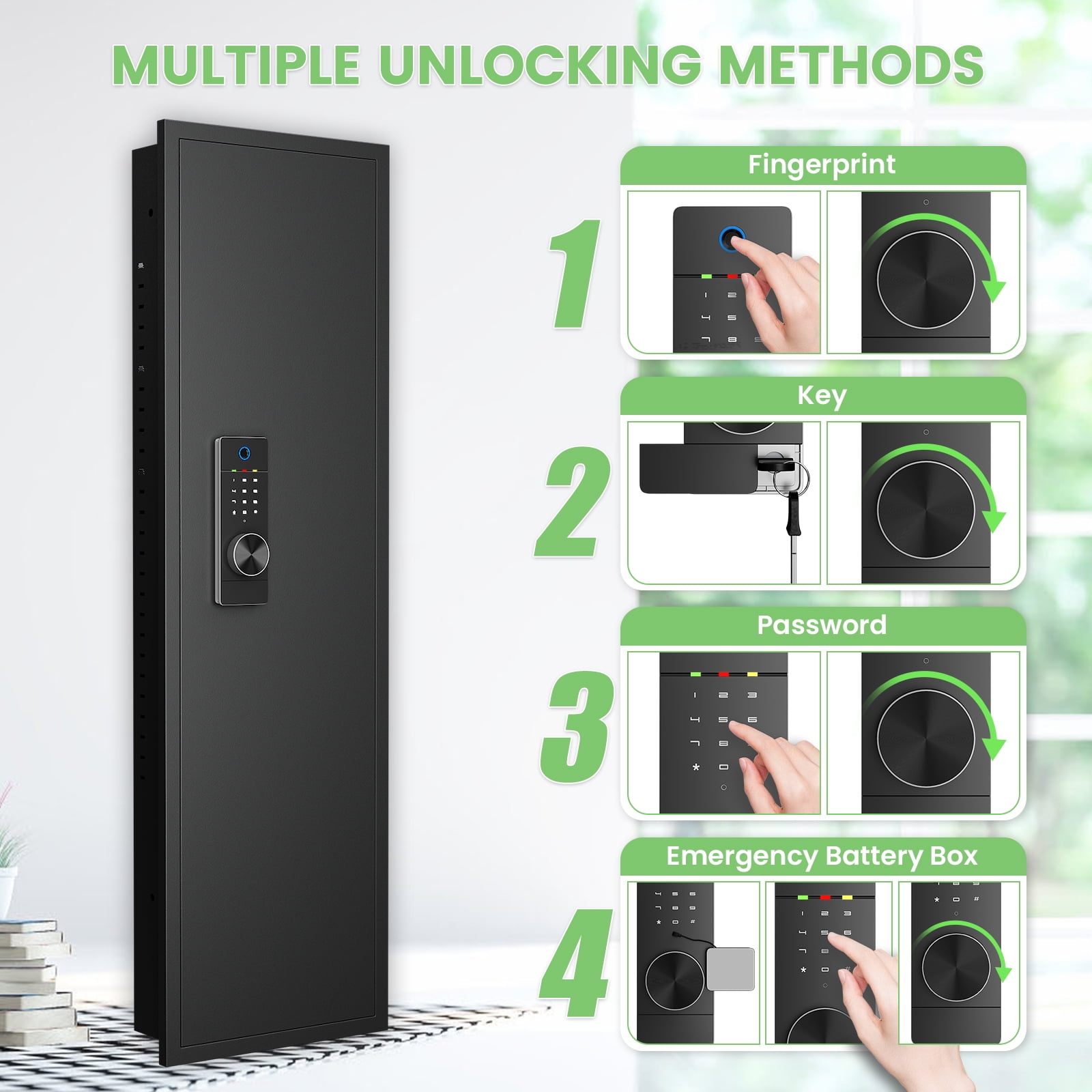 Silkight 53.15" 53.15" Wall Safe Between the Studs, Biometric Fingerprint Hidden Safe with Dual Alarm System and Silent Mode, Wall Gun Safe with 3 Adjustable Shelves and Magnetic Slot