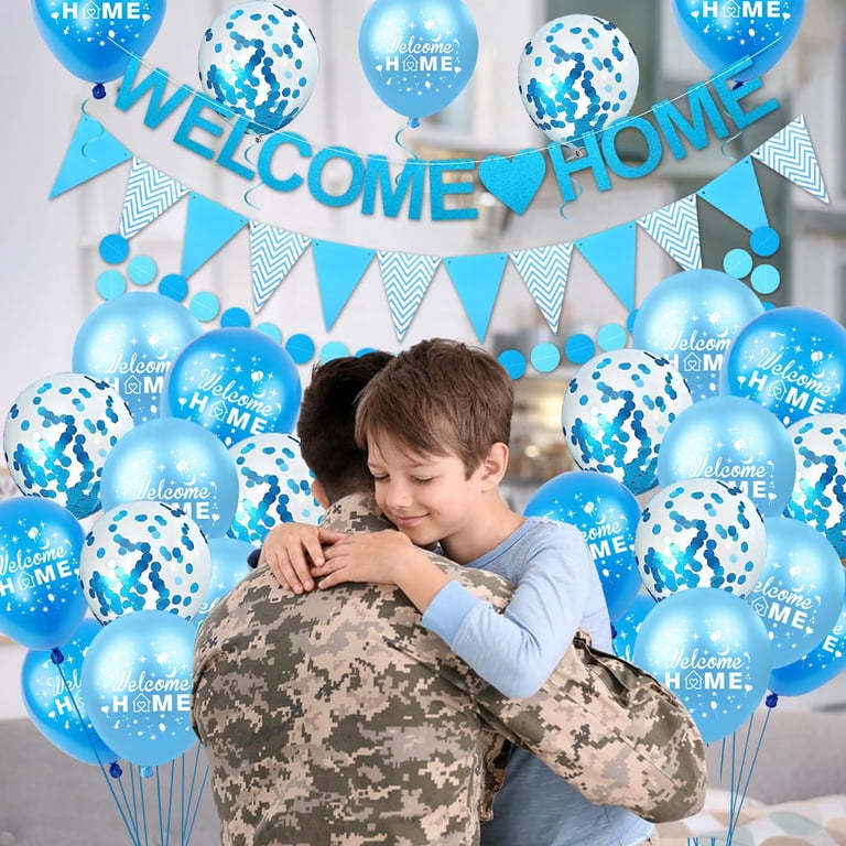 Willkommen Zu Hause Deko-Set In Blau – Mit Glitzer-Banner, Stern- & Herzballons Für Baby-Shower, Heimkehr Oder Familienfeiern