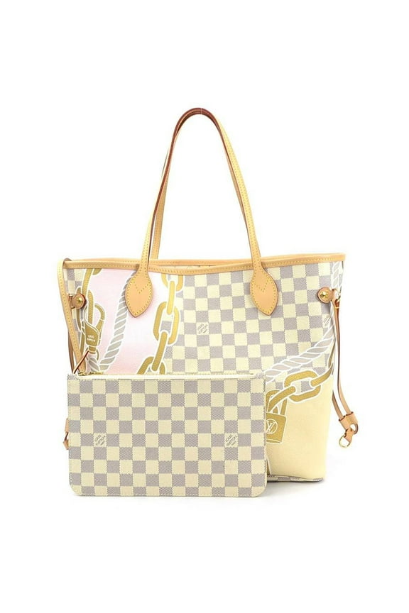 Pre-Owned LOUIS VUITTON Handbag Nautical Damier Azur Neverfull MM Canvas Ivory Women's N40471...