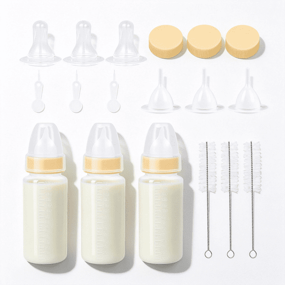 XIRQI 5 Oz 3Packpet Feeding Bottle,Anti-Choking Puppy Feeder Design,With 3Pcs Replaceable and Reusable Silicone Nipples for Feeding Puppies,Kittens,Small Animals