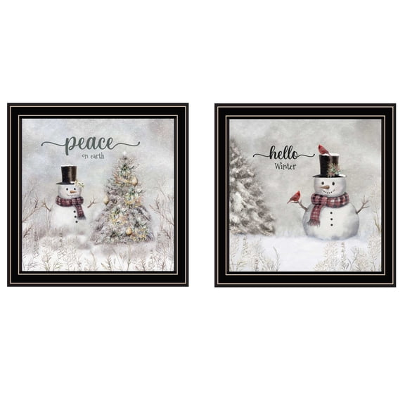 Wall Art Trendy Decor 4U 2-Piece Vignette Winter - Peace On Earth Black Framed Wall Art for Living Room, Holiday Wall Art Print for Home Decor, Bedroom Wall Art by Robin-Lee Viera,Wall Decals