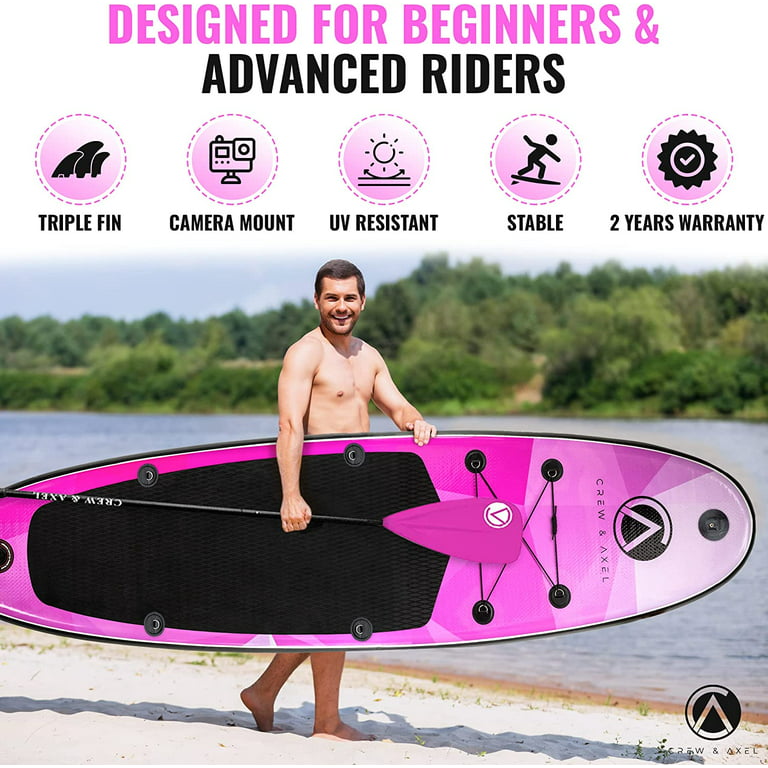 Crew Axel Inflatable Paddle Board 10’33’6” (18lb) SUP Kit Includes Paddle  Pump Bag Shiny Pink