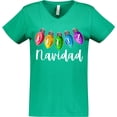 thumbnail image 3 of Inktastic Feliz Navidad Rainbow Holiday Lights Women's V-Neck T-Shirt, 3 of 5