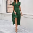 thumbnail image 3 of Women's Bodycon Midi Dress, Solid Color High Waist Short Sleeve Fitted Dress, Elegant Club Dress for Party, Date Night and Evening,Army Green,L, 3 of 5