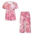 thumbnail image 5 of DISNIMO Cherry Blossom Printed Women's Short Sleeve Pajama Sets Casual 2 Piece Pjs Set Short Sleeve Tops and Capri Pant Lounge, 3XL, 5 of 7