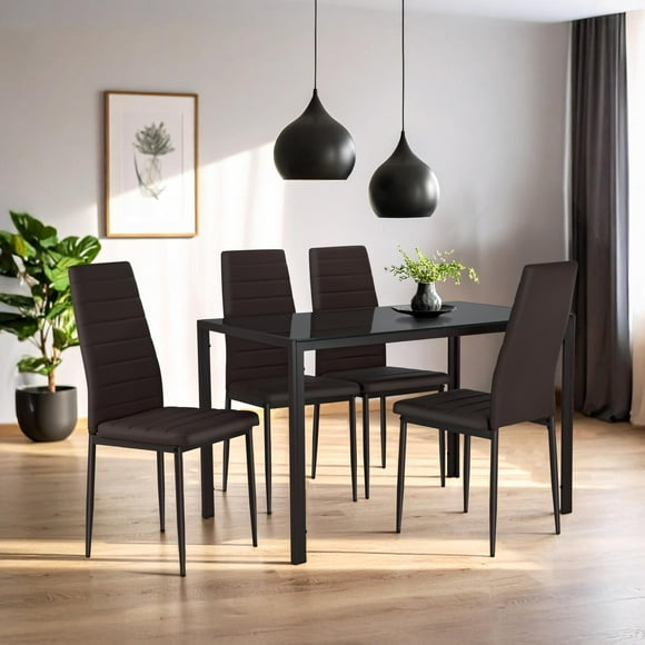 Juego De Comedor 4 Sillas y Mesa De Vidrio Templado Lexus marron 5