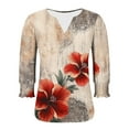 thumbnail image 6 of Blouse for Women Plus Size 3/4 Sleeve Floral Print V-neck Blouse Casual Smocked Cuffs T-shirt Khaki XXL, 6 of 6