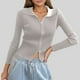 thumbnail image 1 of MHFRRA Cárdigan de Punto Acanalado con Doble Cremallera para Mujer, Top Corto Ajustado con Cuello Blanco, 1 of 3